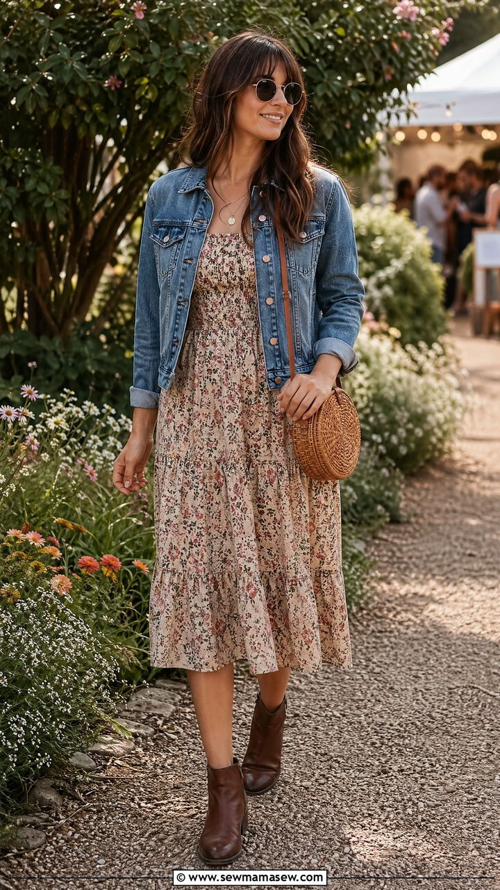 Indie Concert Outfit With Floral Midi Dress - 35 Concert outfits for women