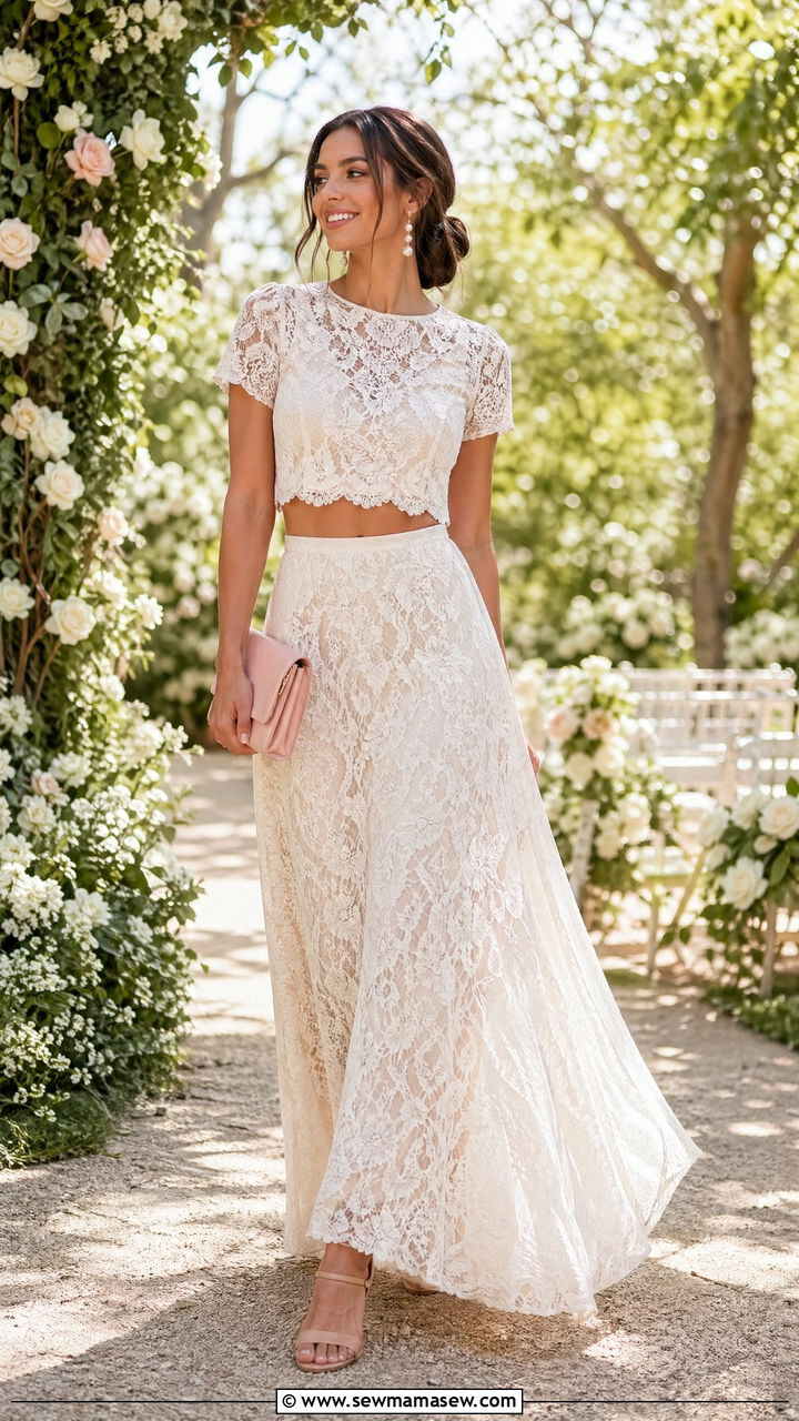Ivory Lace Two Piece Wedding Guest - 35 Wedding guest outfits for tall women