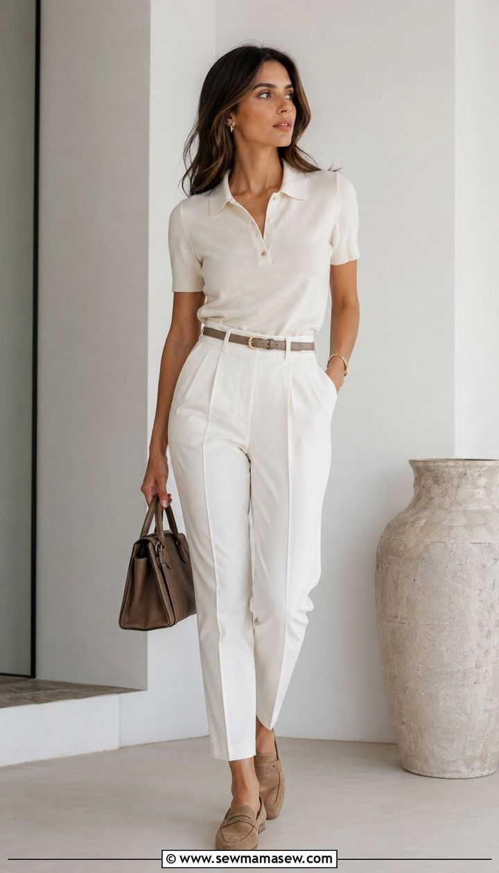 Ivory Polo and Tailored Trousers Outfit - 35 Old money outfits 2026