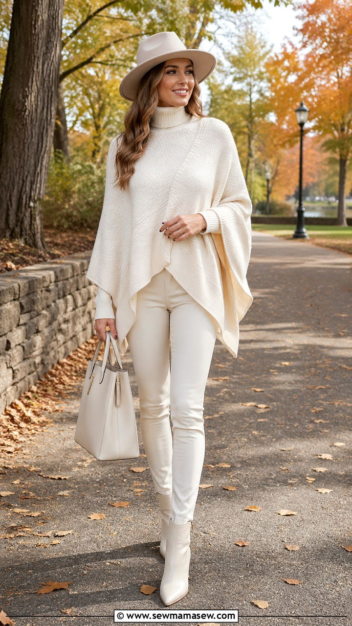 Ivory Poncho With Skinny Pants - 40 All ivory outfit ideas