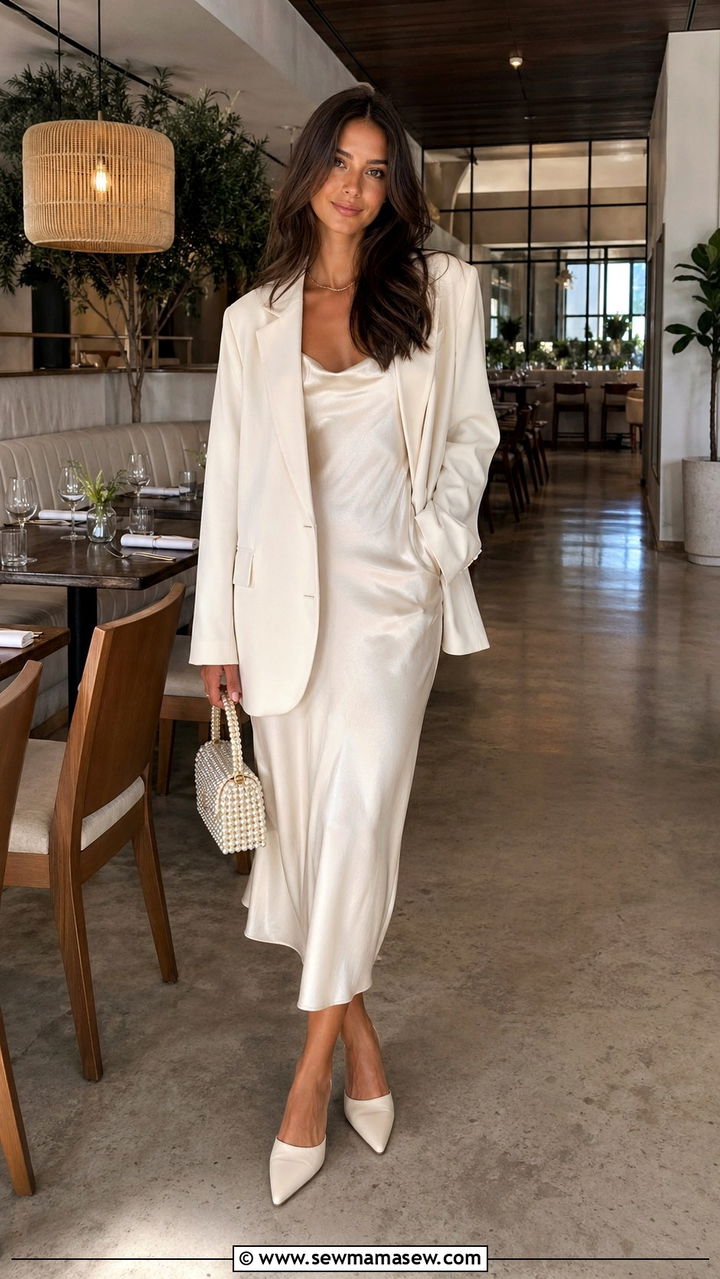 Ivory Slip Dress With Blazer - 40 All ivory outfit ideas