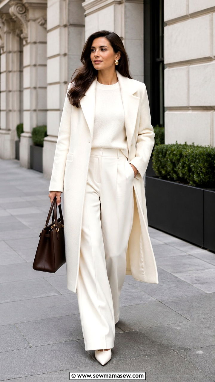 Ivory Wool Coat With Tailored Trousers - 40 All ivory outfit ideas
