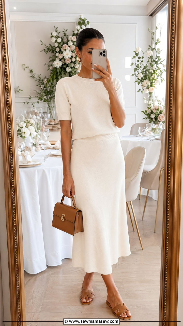 Ivory knit two piece with leather sandals - 35 classy hot weather outfits