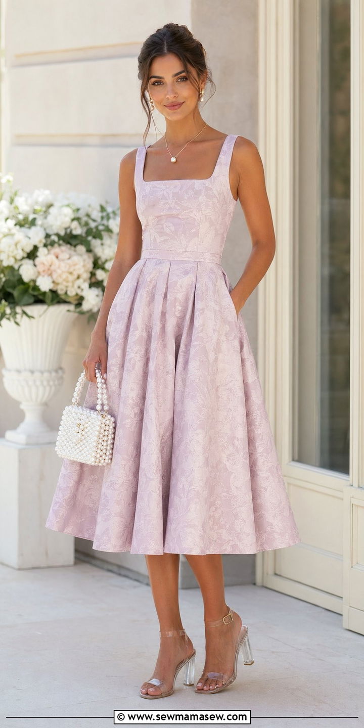 Jacquard Fit and Flare Dress Wedding Guest Outfit - 30 Wedding guest outfits summer 2026