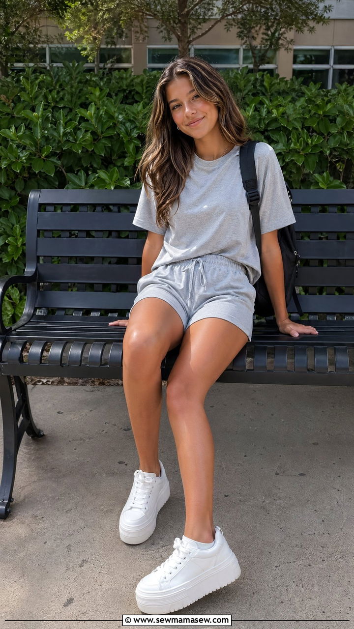 Jersey Knit Two Piece Set and Platform Sneakers - 35 Summer outfits for high school