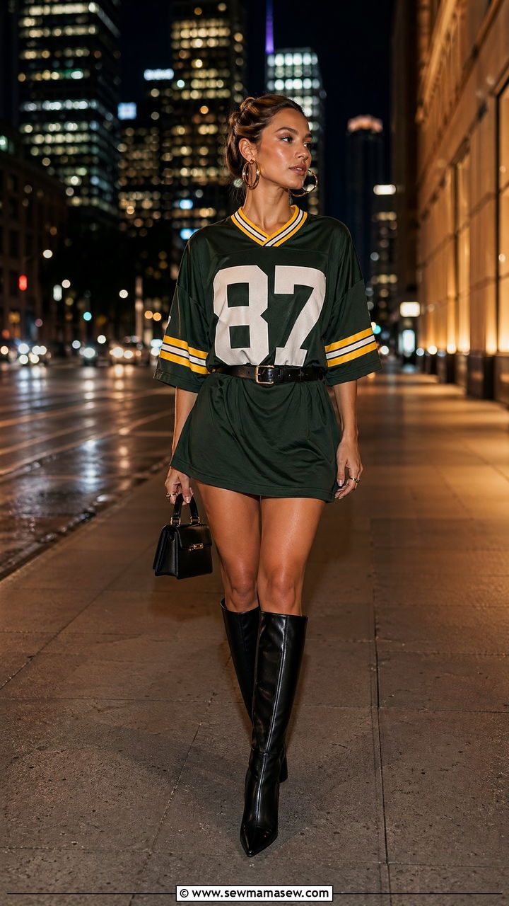 Jersey dress and knee high boots outfit - 35 Sporty chic outfit ideas