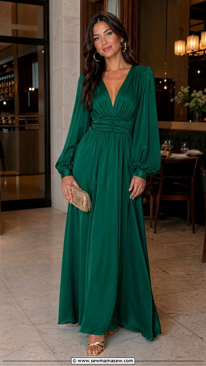 Jewel Tone Maxi Dress with Gold Jewelry and Heeled Sandals - 35 Summer outfits with maxi dresses