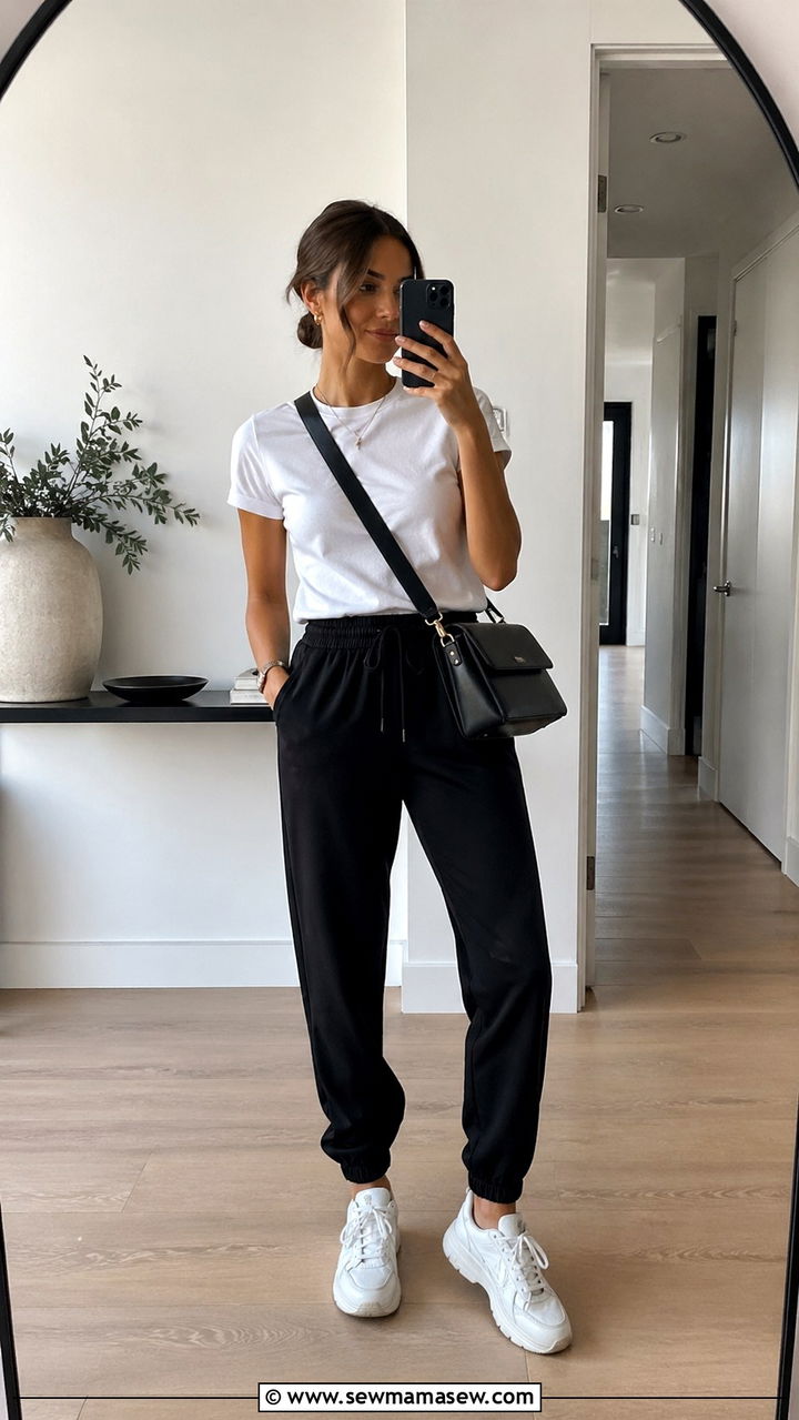 Jogger Pants with Basic White Tee and Chunky Sneakers - 30 Sporty summer outfit ideas