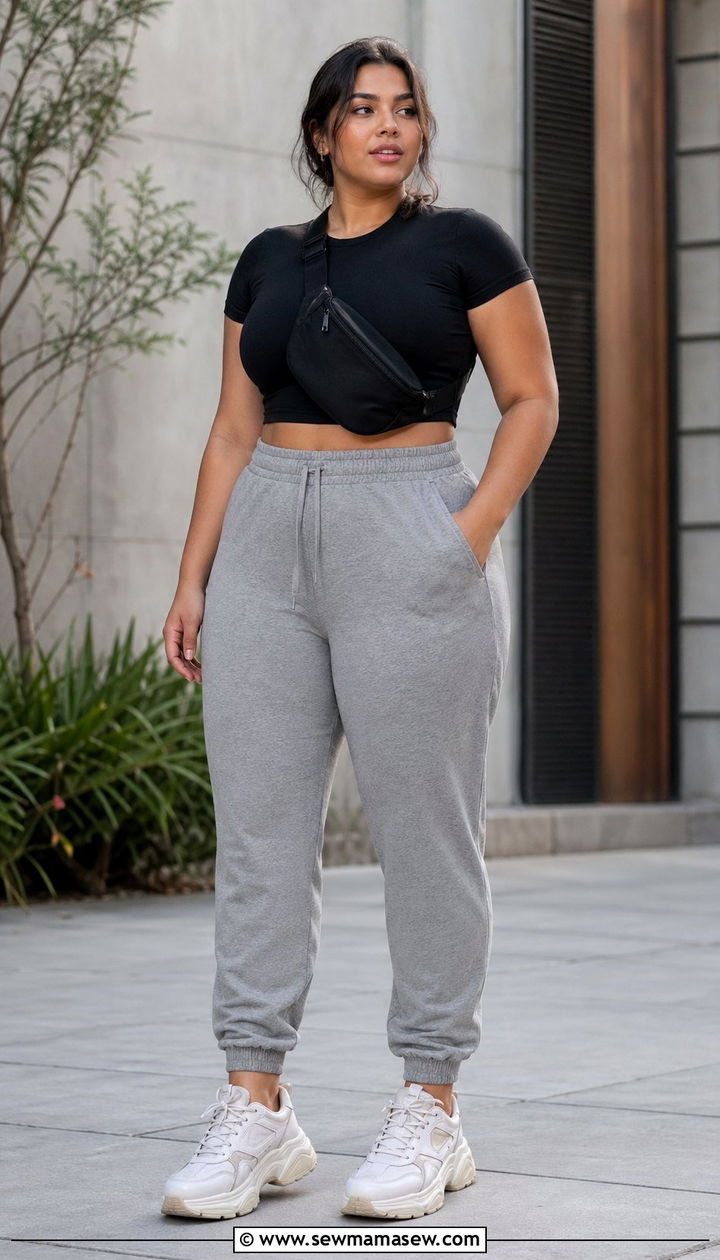 Joggers and Fitted Crop Top Workout Look - 35 Plus size gym outfit ideas