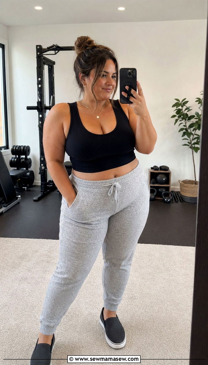 Joggers and Fitted Crop Top - 35 Plus size workout outfits