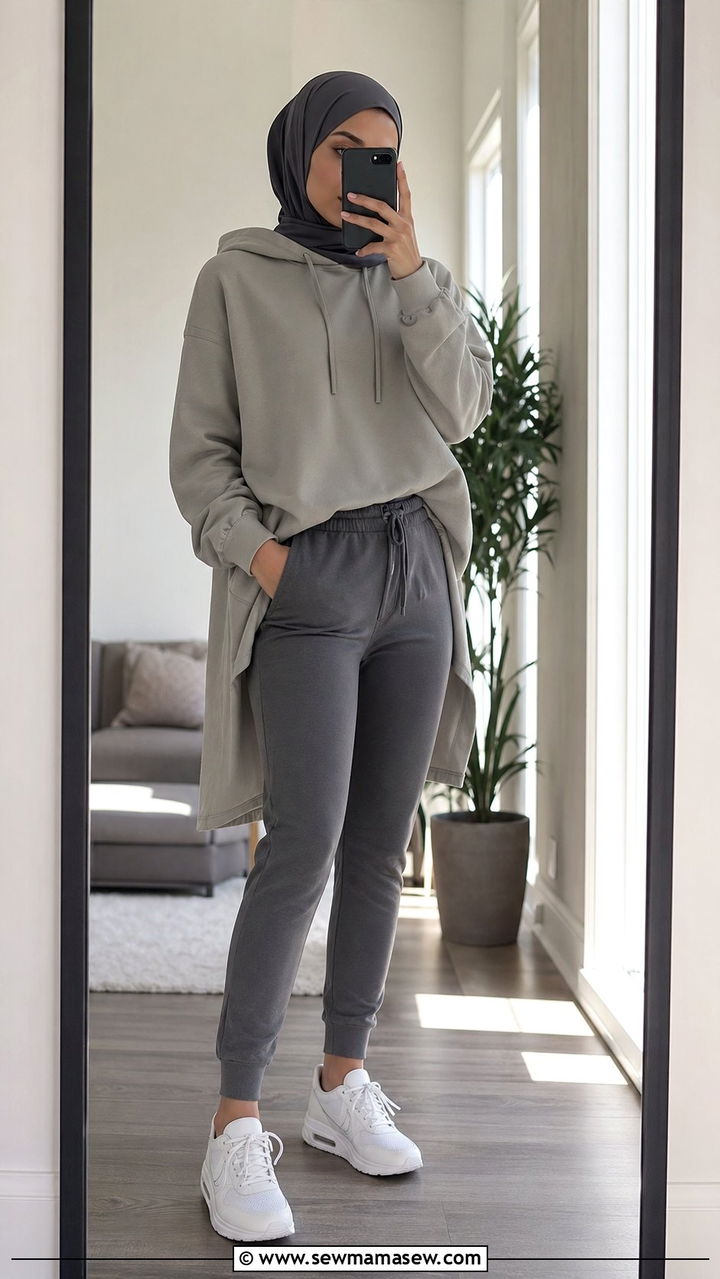 Joggers and longline hoodie hijab outfit - 35 Modest outfit ideas with hijab