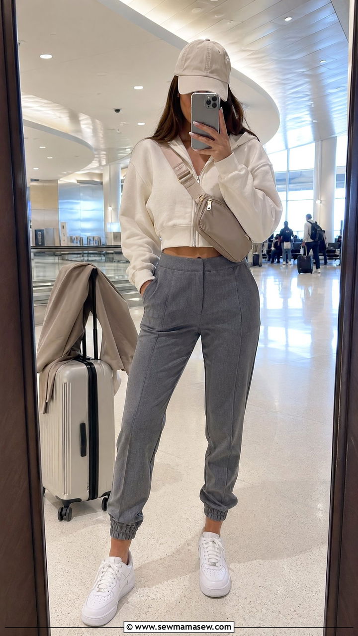 Joggers with cropped zip up hoodie - 35 Weekend getaway outfit ideas