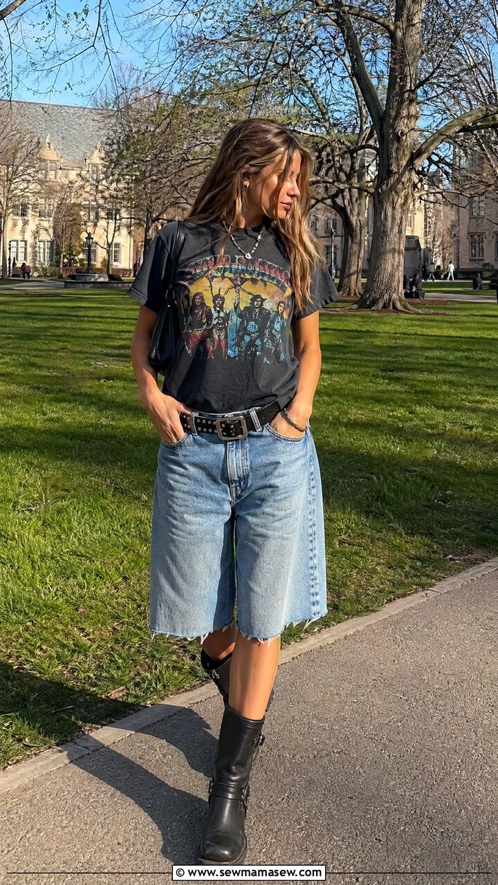 Jorts and a Vintage Graphic Tee - 35 Spring outfits for college