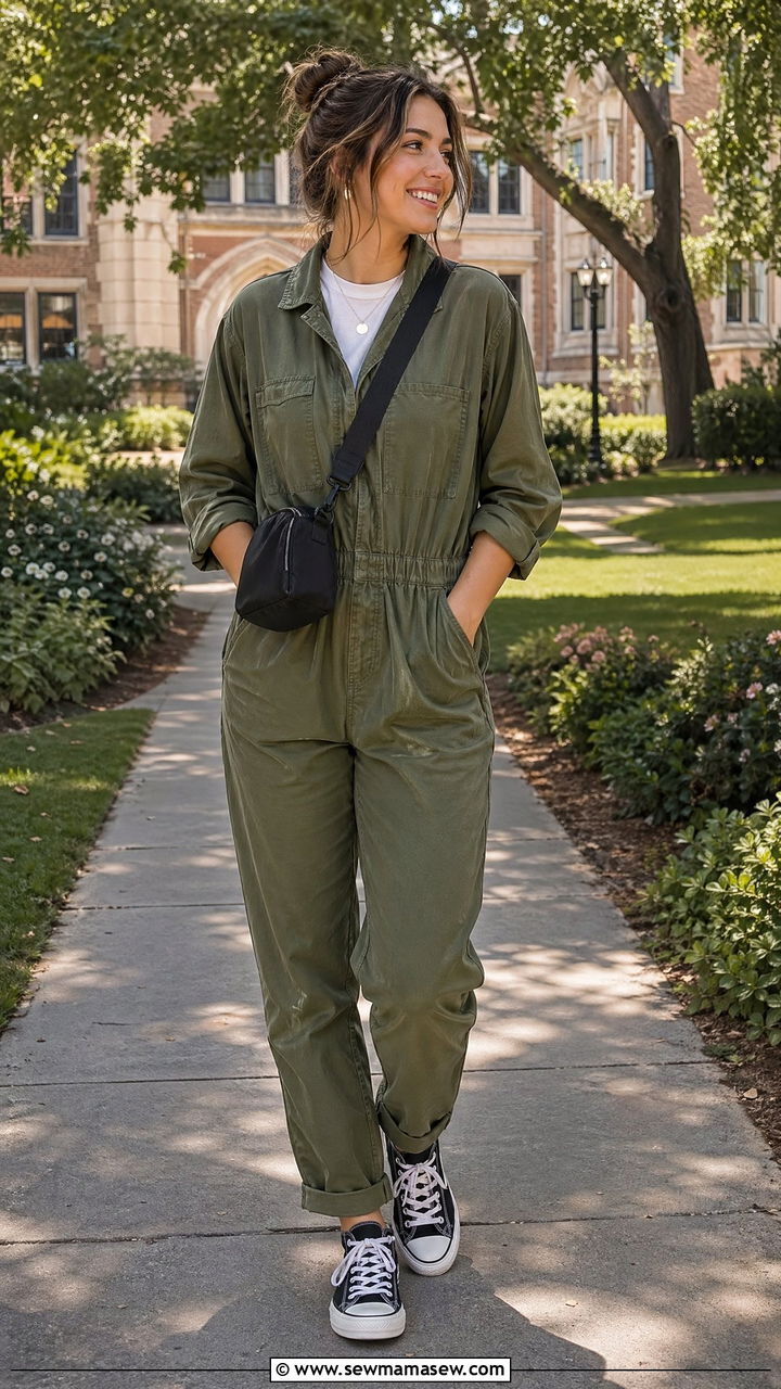 Jumpsuit with Canvas Sneakers - 35 college outfits for women