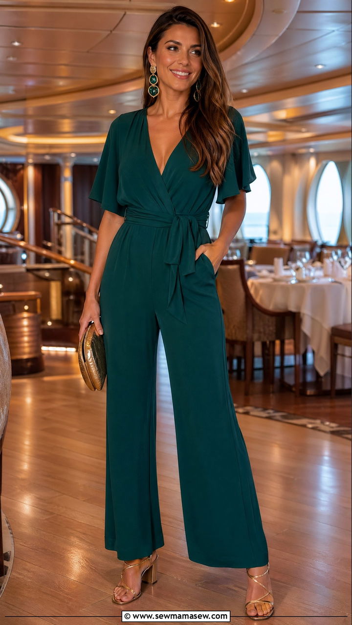 Jumpsuit with Statement Earrings Cruise Outfit - 35 cute cruise outfits