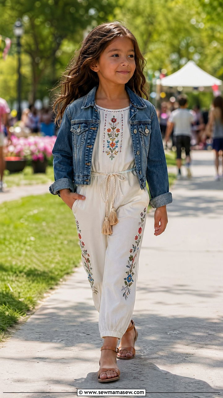 Jumpsuit with floral embroidery - 35 Spring outfits for little girls