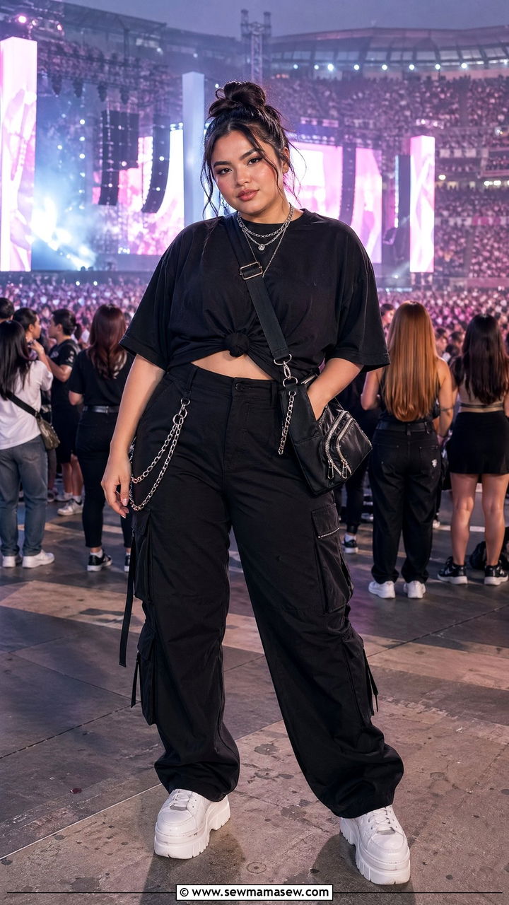 K Pop Cargo Pants With Oversized Tee - 35 Concert outfits for midsize women