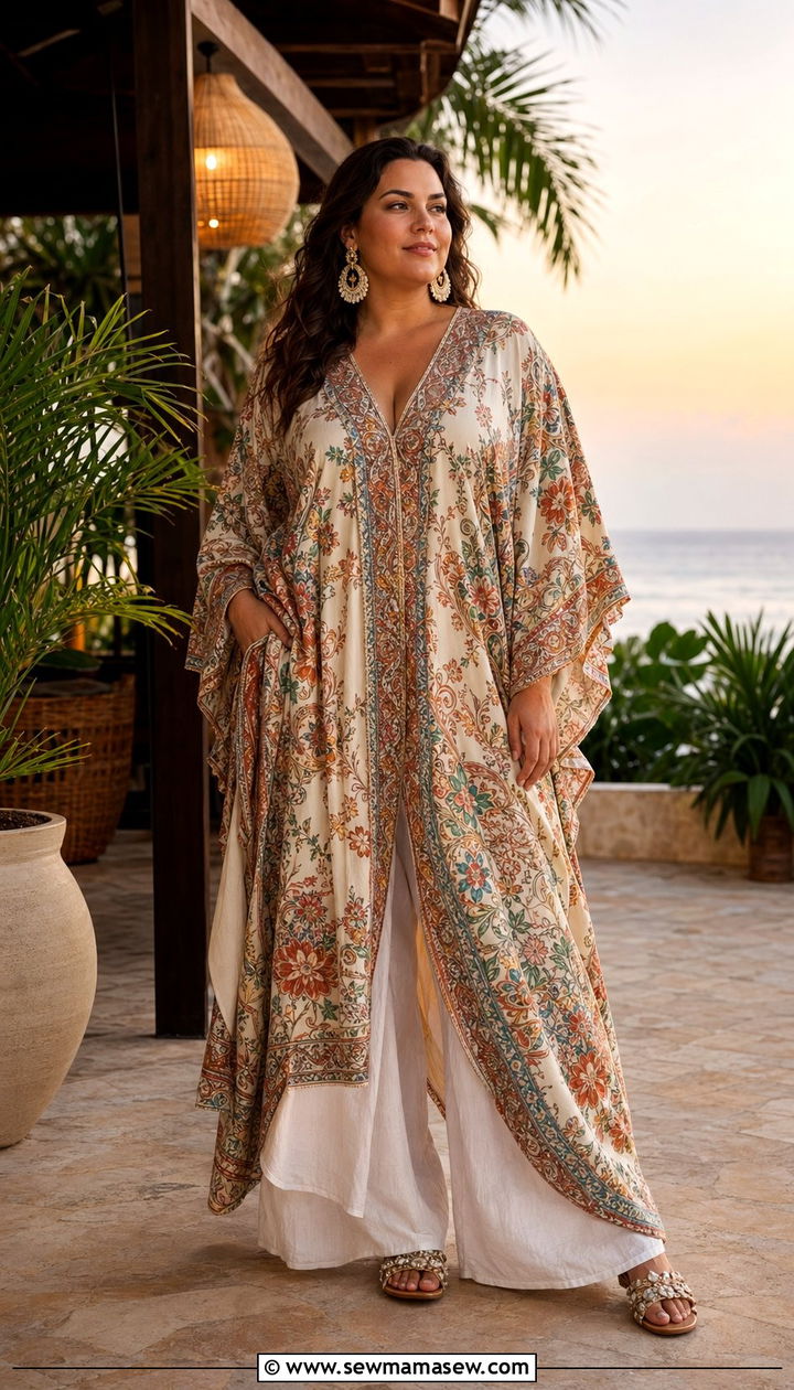 Kaftan With Wide Leg Linen Pants - 35 Plus size outfit ideas size 24 summer