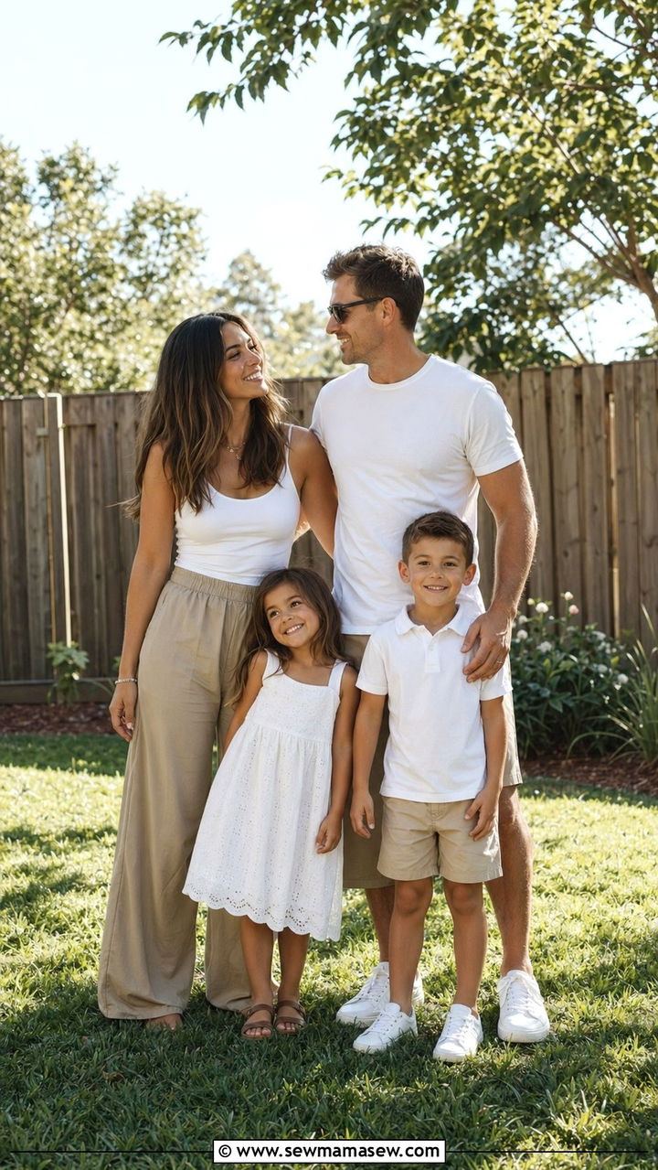 Khaki And White Casual Family Photo Outfits - 30 What to wear for summer family photos