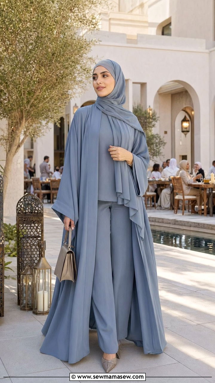 Kimono Abaya Over Matching Wide Leg Trousers - 35 Ramadan outfit ideas for women