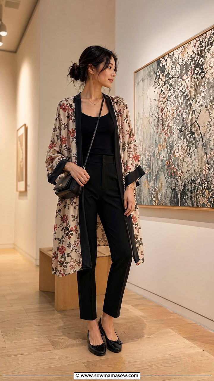 Kimono Cardigan And Slim Trousers Outfit Spring Japan - 35 Spring Japan outfit ideas