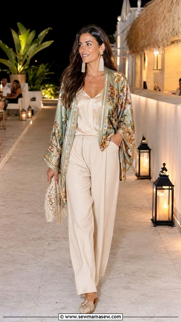 Kimono Top and Relaxed Trousers Resort Outfit - 35 resort outfit ideas for women