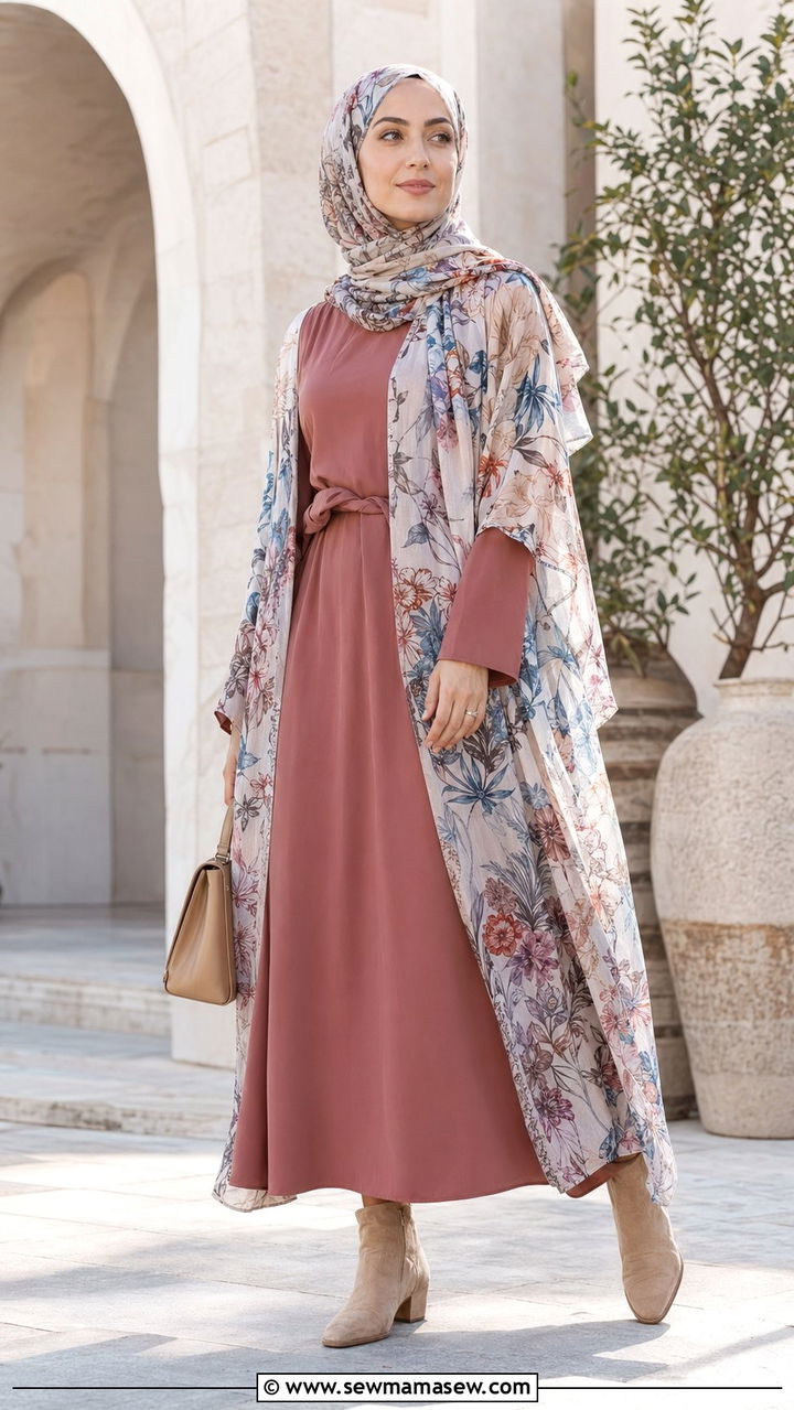 Kimono cardigan and midi dress hijab outfit - 35 Modest outfit ideas with hijab