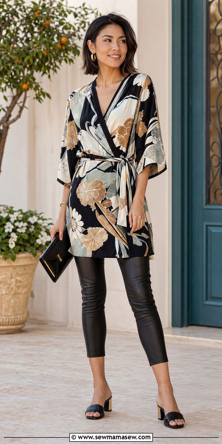 Kimono dress with waist tie outfit for petite - 35 Petite outfit ideas hacks