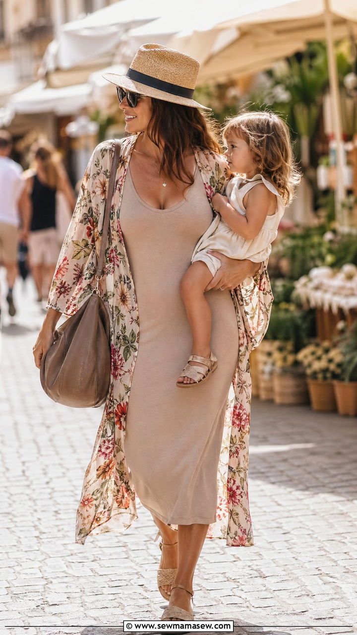 Kimono over Tank Dress Outfit Summer - 35 Summer outfits for busy moms