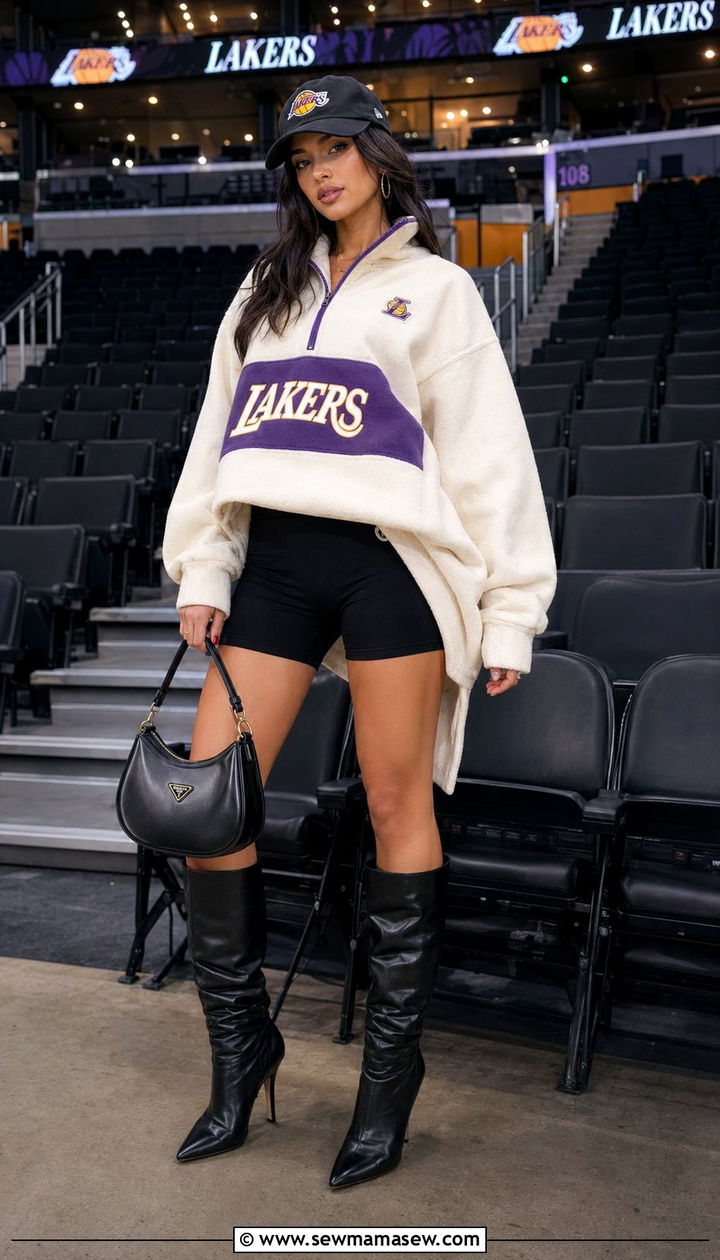 Knee High Boots and Oversized Biker Shorts - 30 Basketball game outfit ideas