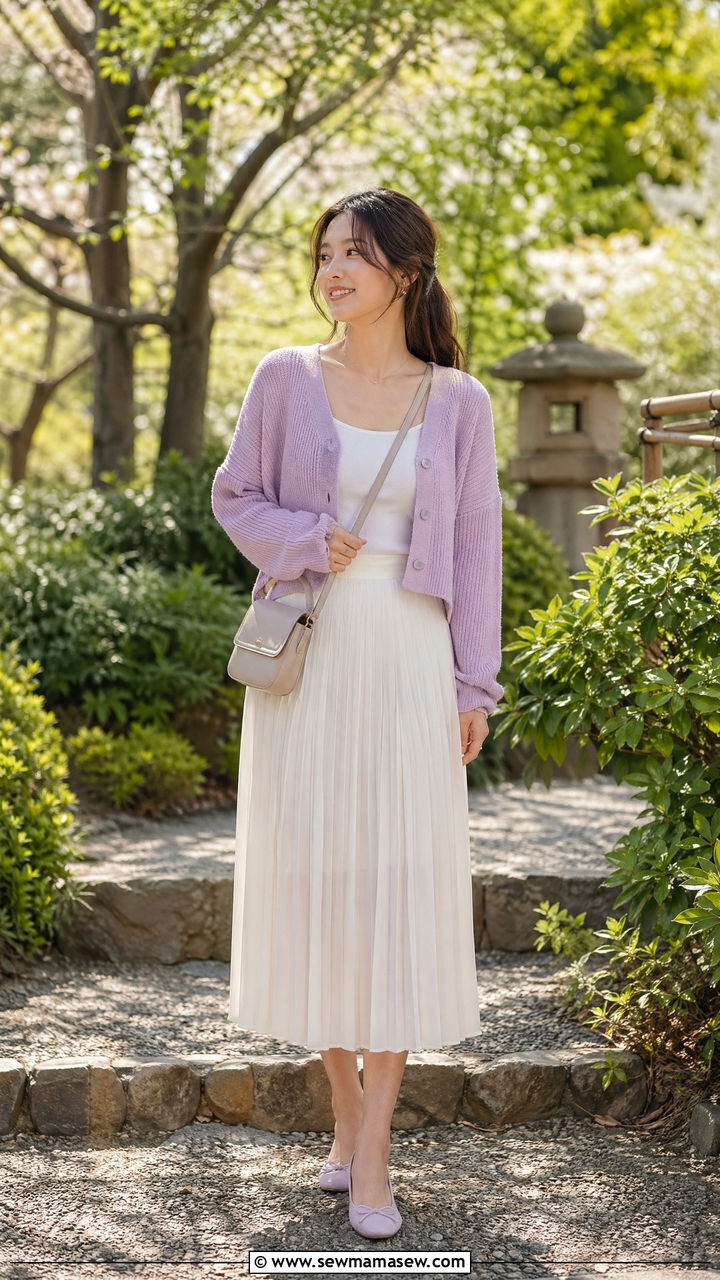 Knit Cardigan And Pleated Midi Skirt Outfit Spring Japan - 35 Spring Japan outfit ideas