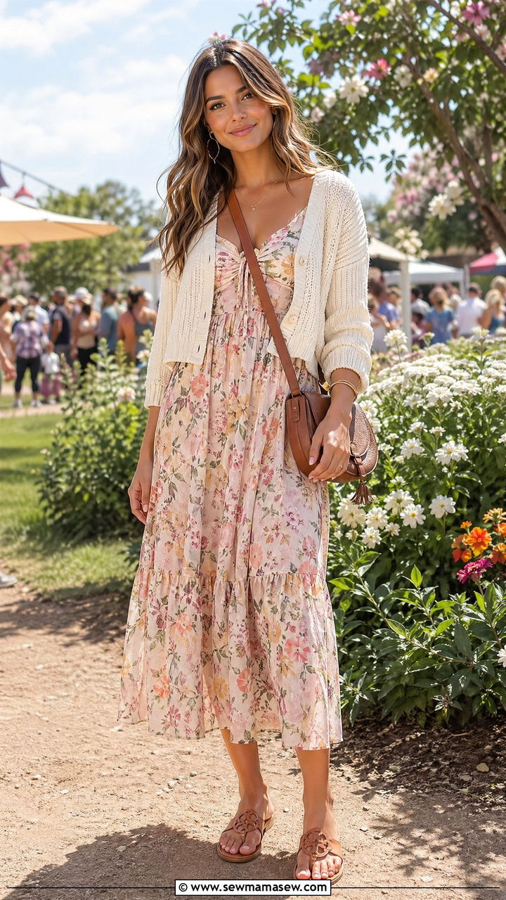 Knit Cardigan And Sundress Outfit - 35 spring festival outfit ideas