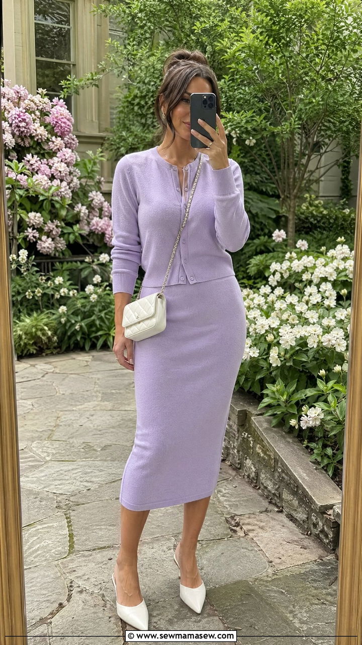 Knit Cardigan With Fitted Midi Dress And Mules - 35 Cover up dress outfit ideas