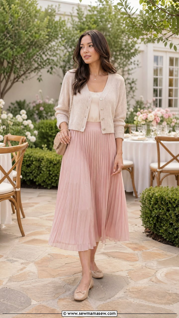 Knit Cardigan With Pleated Midi Skirt - 35 spring comfortable outfit ideas
