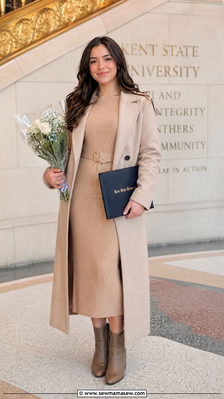 Knit Dress With Belt and Ankle Boots - 35 College graduation outfit ideas