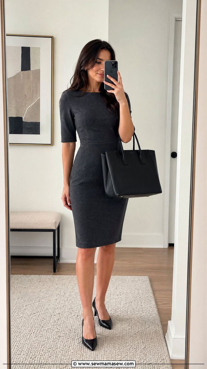 Knit Dress With Structured Tote Court Outfit - 35 Court appearance outfit ideas
