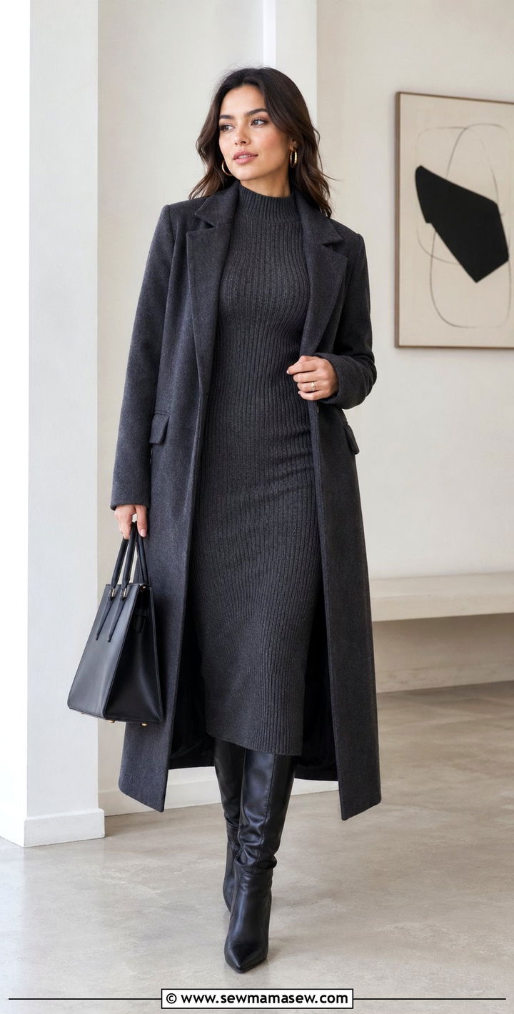Knit Dress with Knee High Boots - 30 Workwear capsule wardrobe