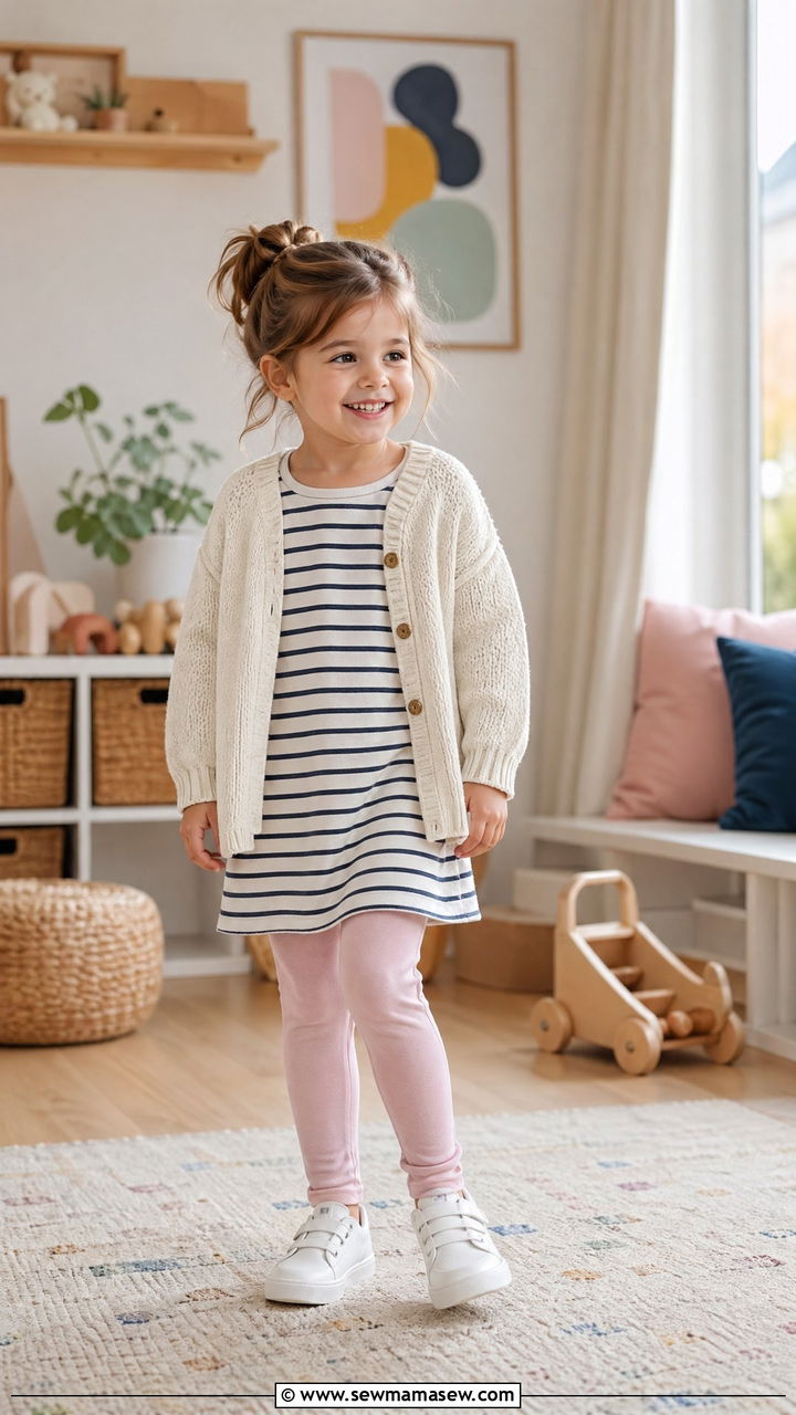 Knit Dress with Leggings Outfit - 35 Spring outfits for kids