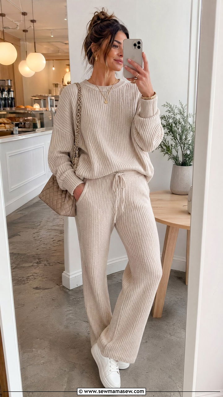 Knit Lounge Set With Sneakers - 35 casual outfits for women