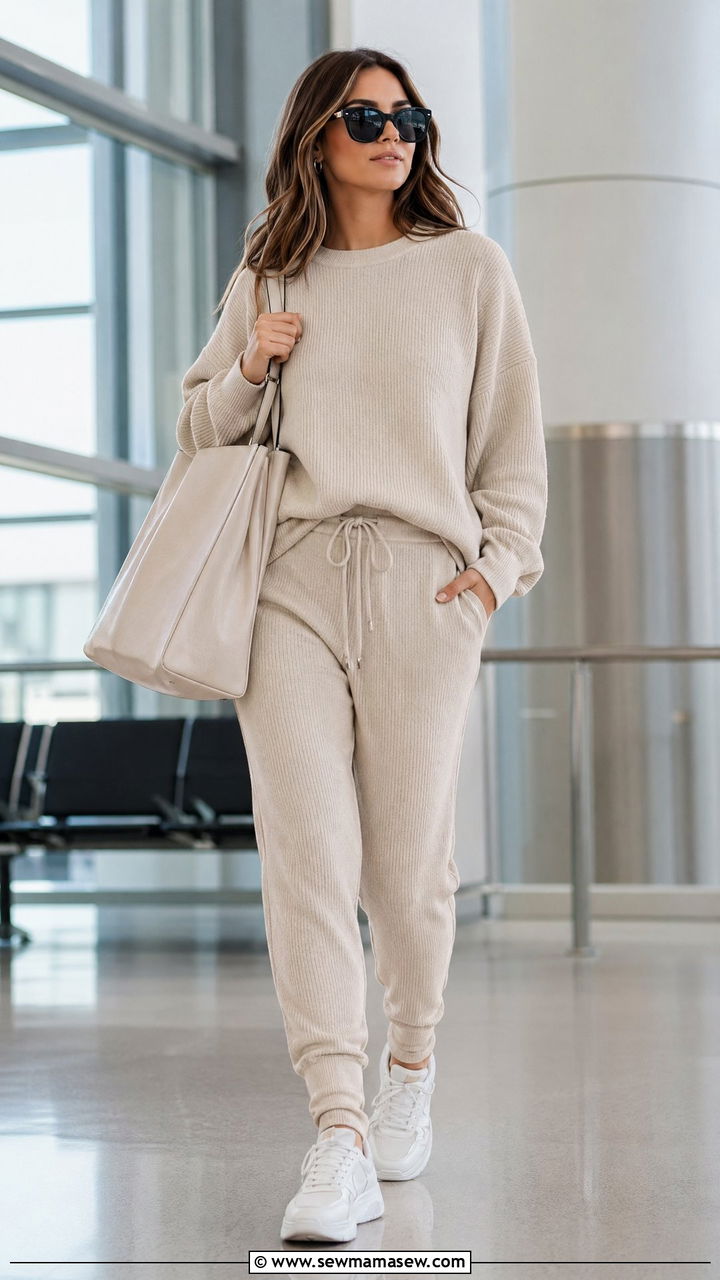 Knit Lounge Set With White Sneakers - 35 spring everyday outfit ideas