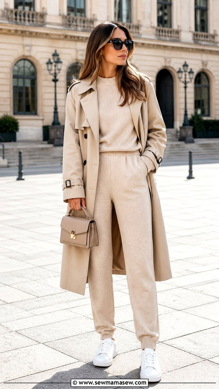 Knit Matching Set With Trench Coat - 30 Spring cozy outfit ideas
