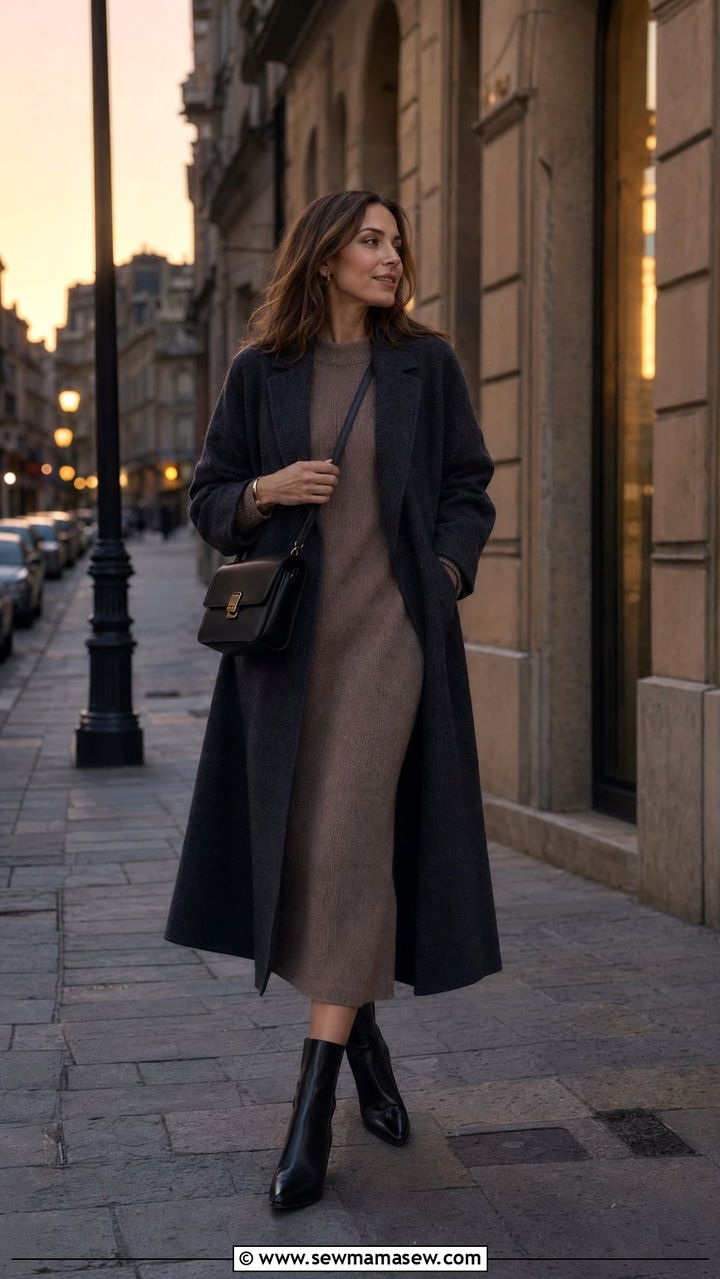 Knit Midi Dress With Ankle Boots - 35 Quiet luxury travel outfits