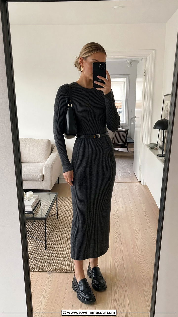 Knit Midi Dress With Chunky Loafers Outfit - 35 Copenhagen outfit ideas