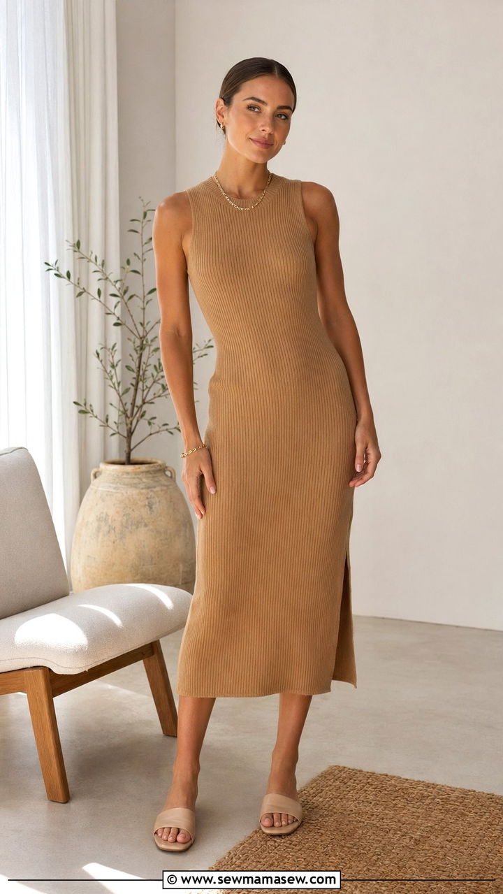 Knit Midi Dress with Minimal Accessories - 30 Work from home outfits for summer