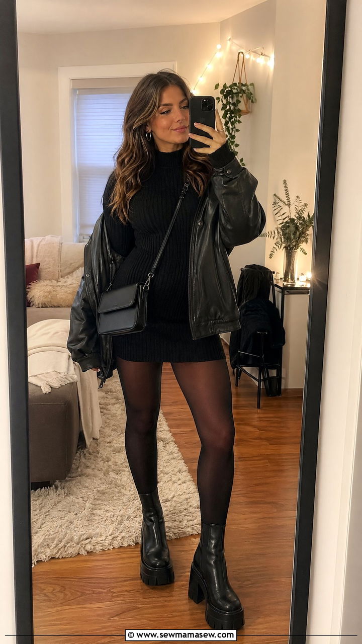 Knit Mini Dress with Platform Boots Outfit - 35 College party outfit ideas