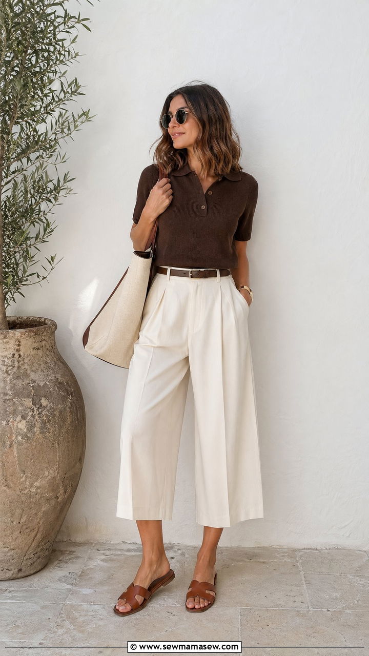 Knit Polo and Tailored Culottes Outfit - 35 transitional classy outfit ideas