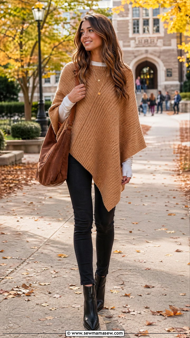 Knit Poncho and Skinny Jeans Outfit - 35 Trendy outfits for college girls