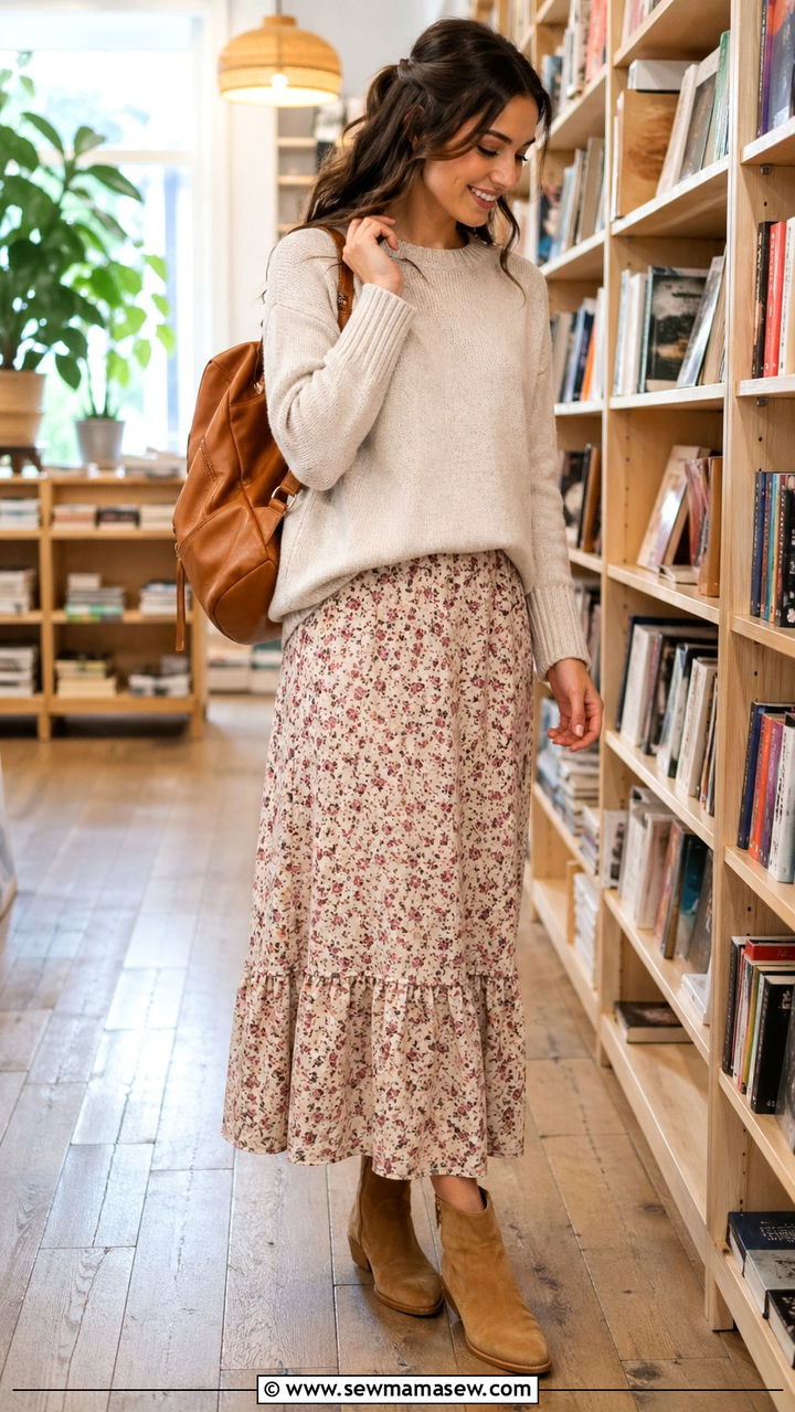 Knit Sweater Over Maxi Dress - 30 Spring capsule wardrobe modest