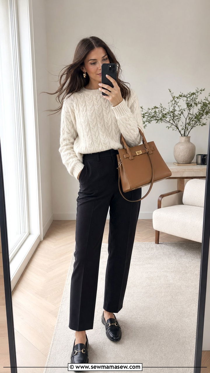Knit Sweater With Tailored Trousers - 30 windy day outfits Pinterest