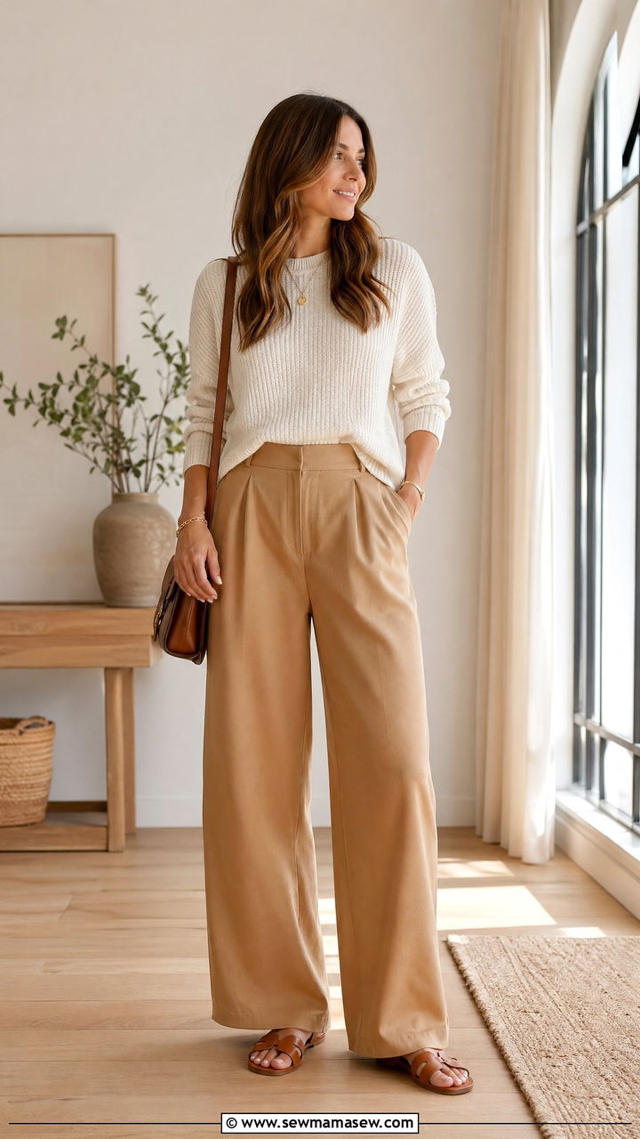 Knit Sweater and Wide Leg Trousers - 35 simple outfit ideas for women